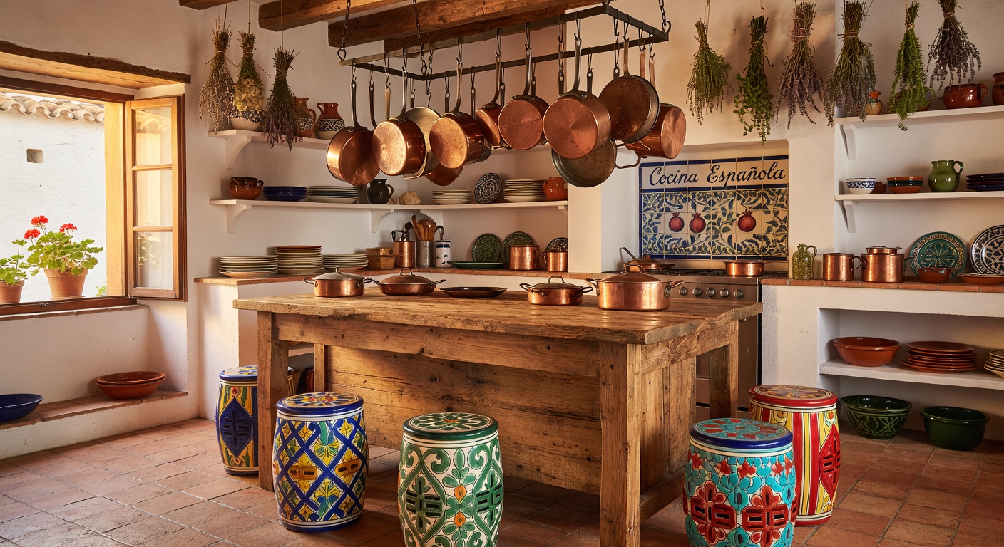 Isla de cocina cerámica artesanal mediterránea