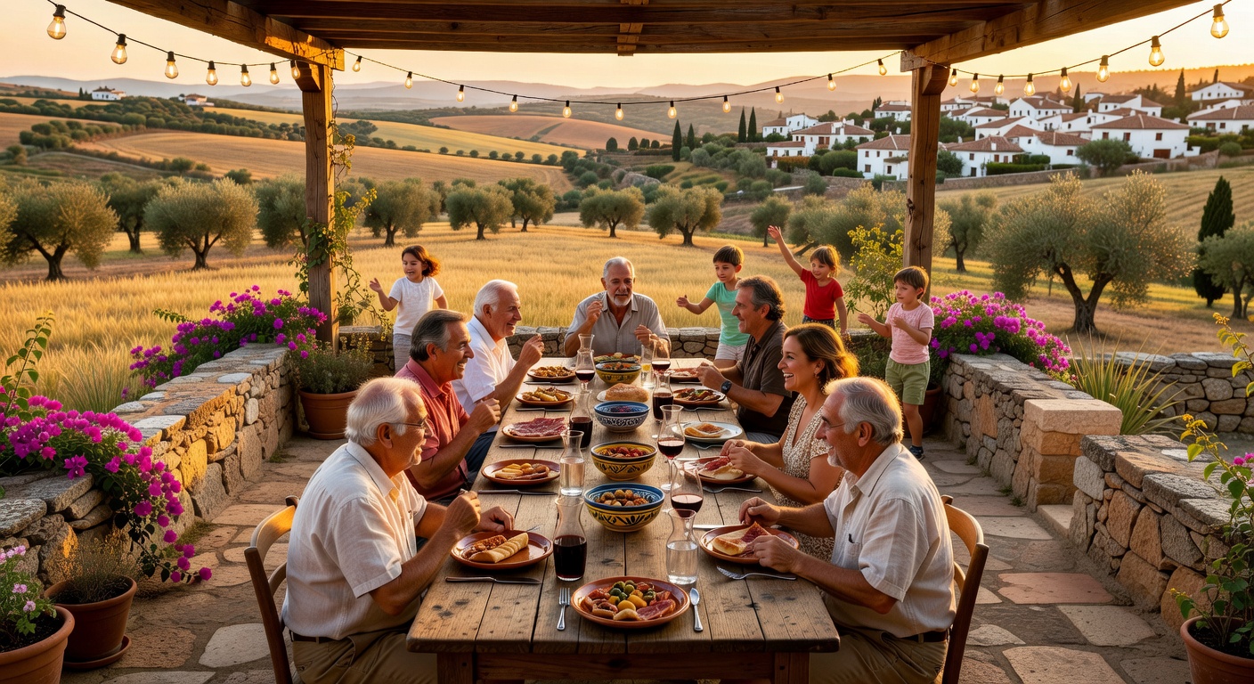 Comida al aire libre en el campo español